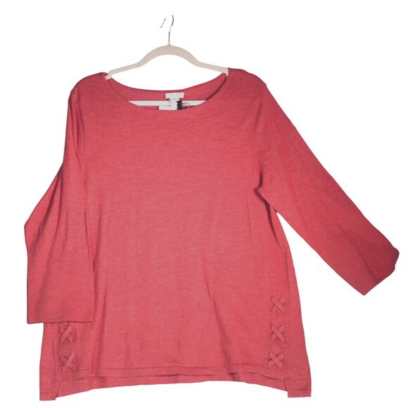 NEW J Jill Tunic Sweater Womens Size PL Petite Large Pink Laced Sides Cotton - Picture 1 of 7